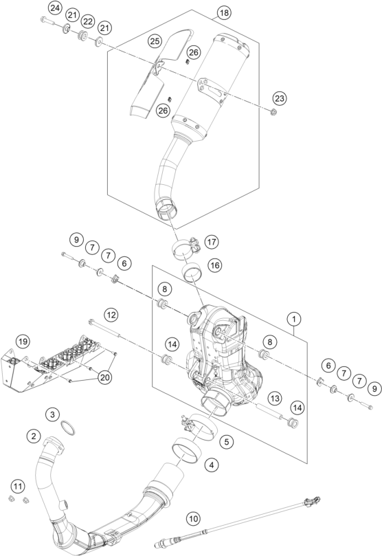 vue éclatée système d'echappement - ktm ktmr2r rc 390, orange cn 2022