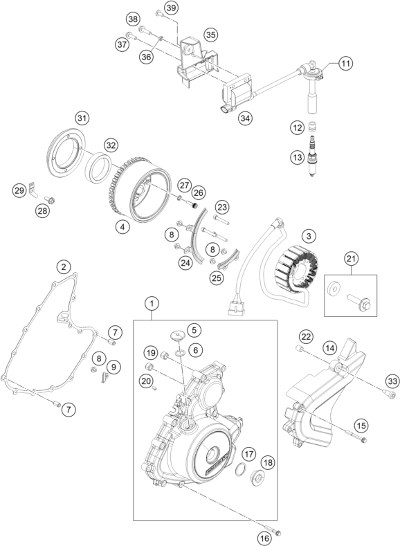 vue éclatée système de allumage - ktm ktmr2r rc 390, orange cn 2022