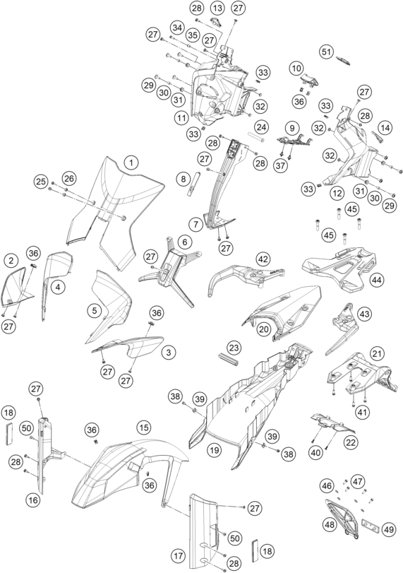 vue éclatée plaque, garde-boue - ktm 790 adventure, orange 2022