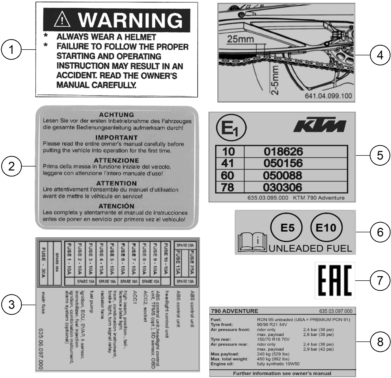 vue éclatée technic information sticker - ktm 790 adventure, orange 2022