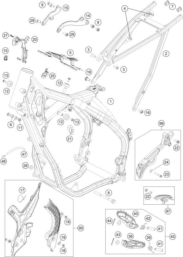 vue éclatée cadre - ktm 300 exc six days tpi 2022