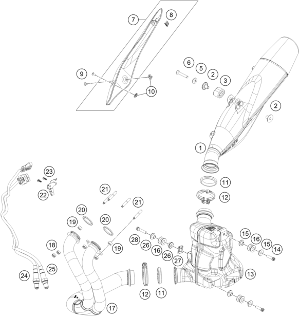 vue éclatée système d'echappement - ktm 890 duke r eu5 kr 202 eu 2020