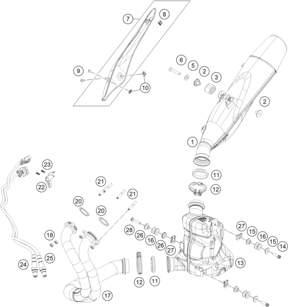 vue éclatée système d'echappement - ktm 890 duke r 2022