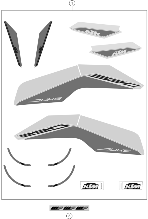 vue éclatée kit déco - ktm 390 duke, white 2022
