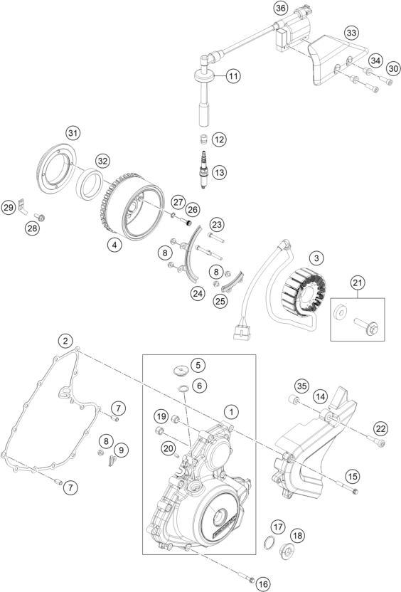 vue éclatée système de allumage - ktm 390 duke, white 2022