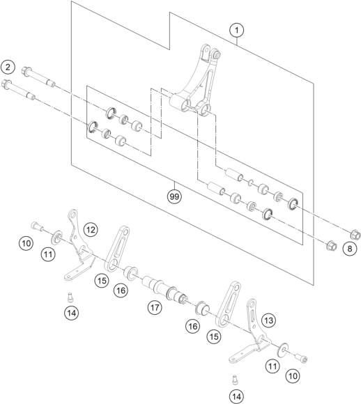 vue éclatée articulation de l'amortisseur pro lever - ktm rc 8c eu 2022