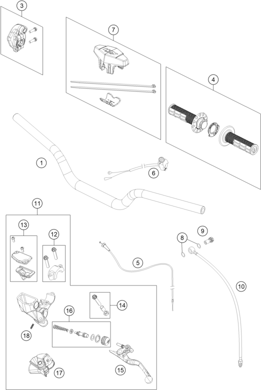 vue éclatée guidon, armatures - ktm 65 sx eu 2023