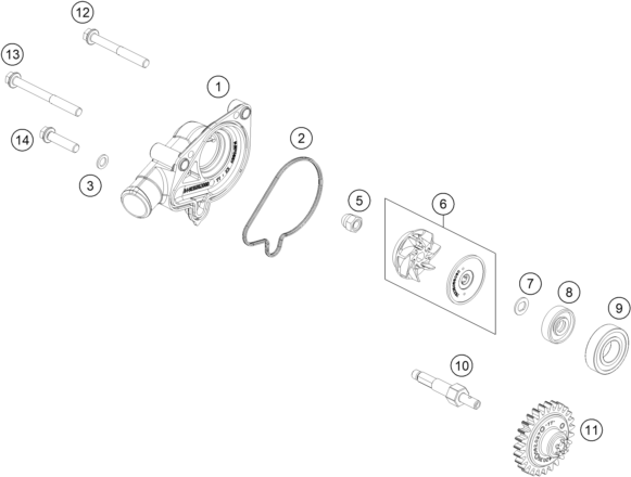 vue éclatée pompe à eau - ktm 125 sx eu 2023