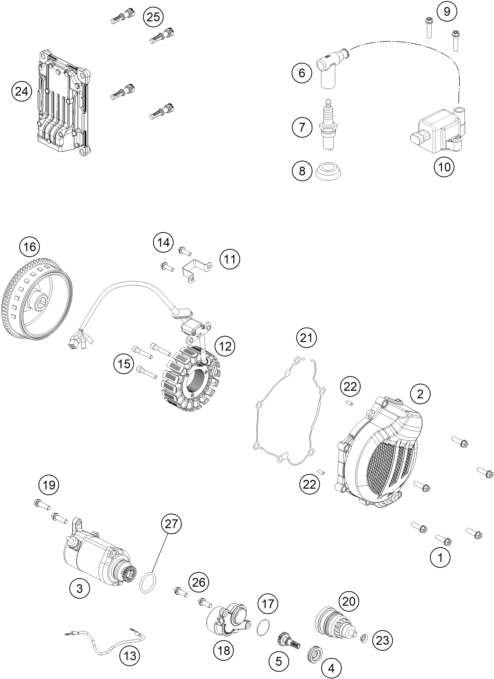 vue éclatée système de allumage - ktm 150 exc eu 2023