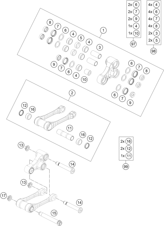 vue éclatée articulation de l'amortisseur pro lever - ktm 250 sx-f eu 2023
