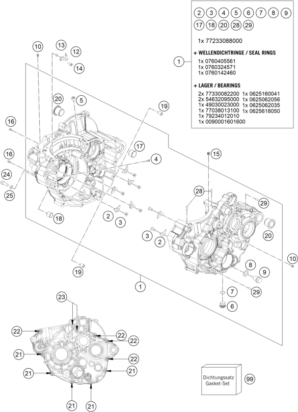 vue éclatée carter moteur - ktm 350 exc-f eu 2023