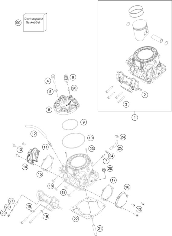 vue éclatée cylindre, culasse - ktm 300 exc eu 2023