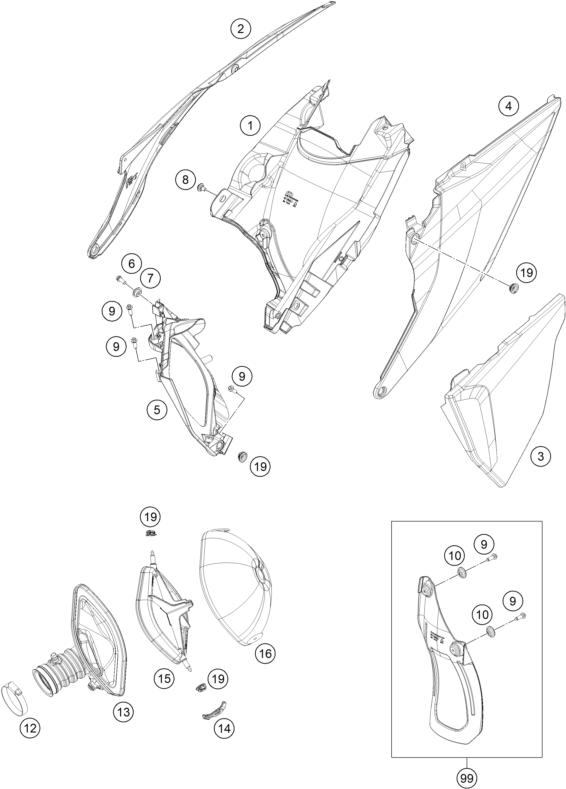 vue éclatée filtre à air - ktm 350 exc-f six days ckd 2023