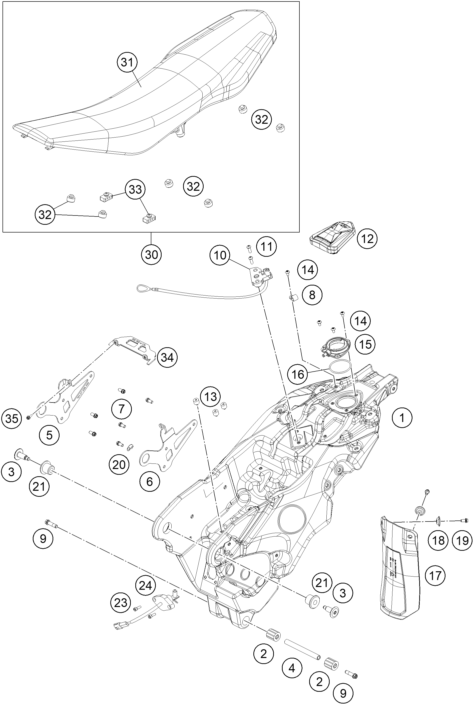 vue éclatée réservoir, selle - ktm 690 smc r eu 2023