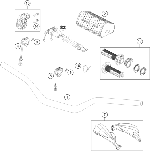 vue éclatée guidon, armatures - ktm 450 smr eu 2023
