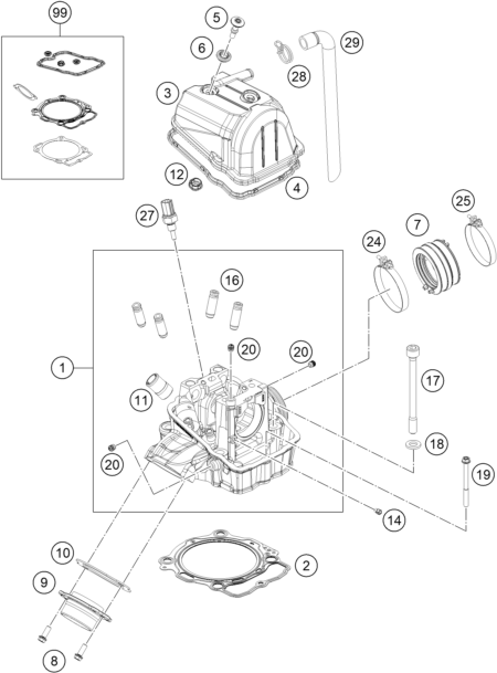 vue éclatée culasse - ktm 450 smr eu 2023