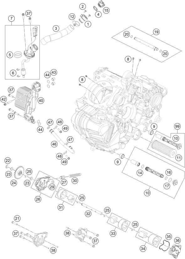 vue éclatée système de lubrification - ktm 1290 super adventure r ot eu 2023