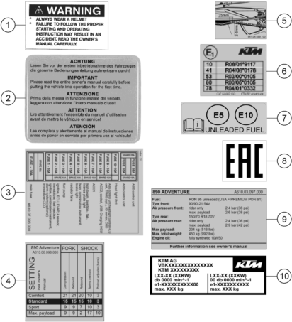 vue éclatée technic information sticker - ktm 890 adventure, orange eu 2023