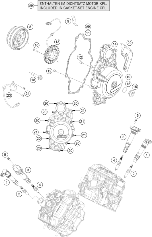 vue éclatée système de allumage - ktm ktmr2r 1290 super duke r, orange cn 2023
