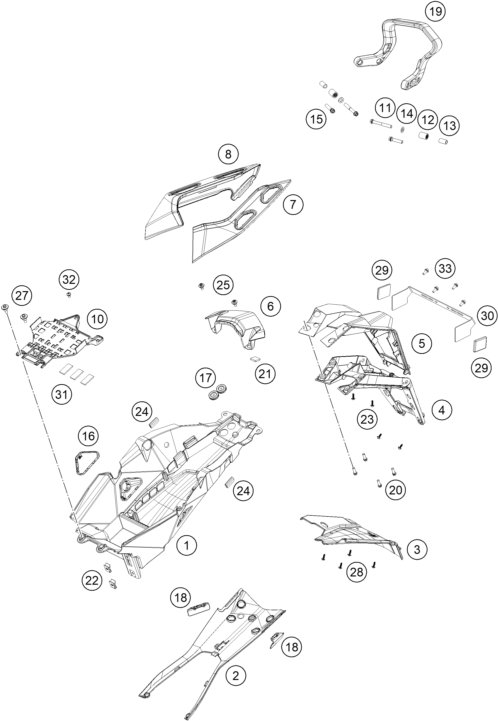 vue éclatée habillage arrière - ktm ktmr2r 1290 super duke gt, orange cn 2023