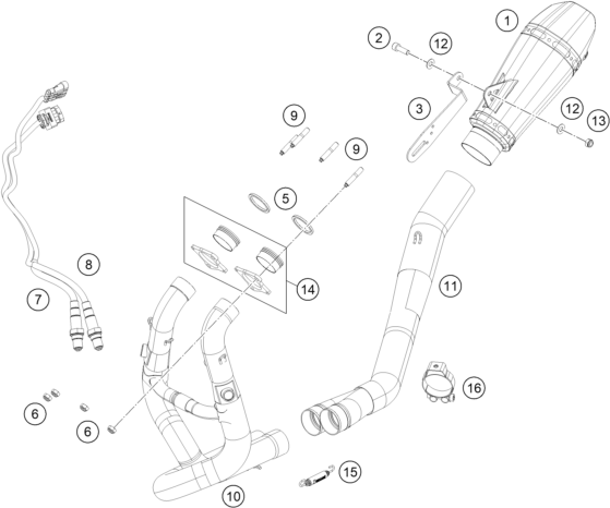 vue éclatée système d'echappement - ktm rc 8c 2023