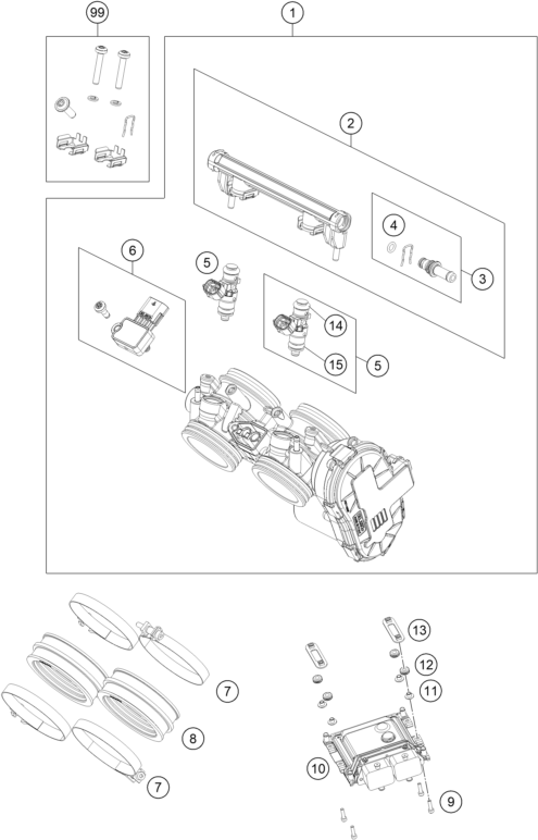 vue éclatée corps du clapet d'étranglement - ktm rc 8c 2023