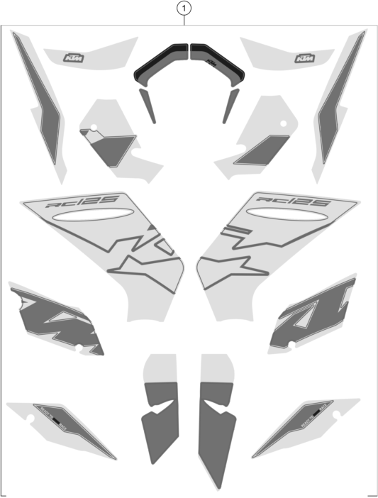 vue éclatée kit déco - ktm rc 125, white eu 2023