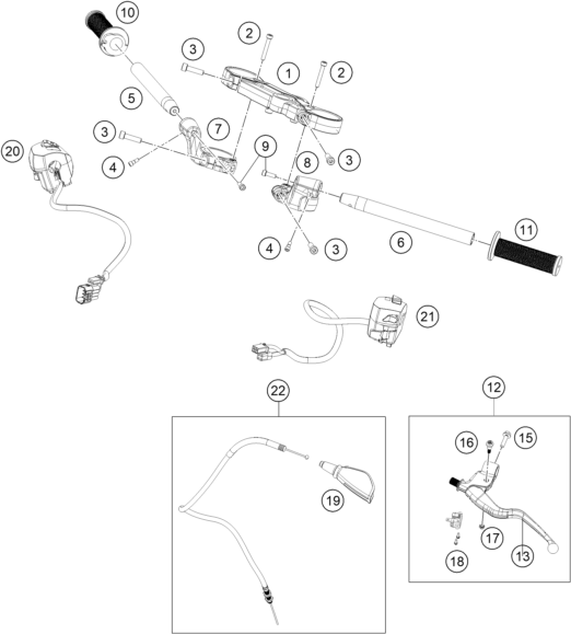 vue éclatée guidon, armatures - ktm rc 200, silver 2023
