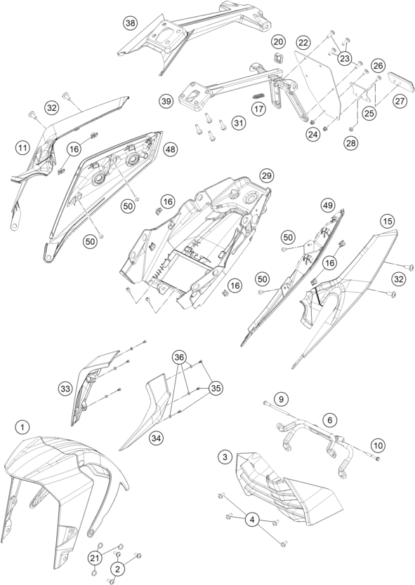vue éclatée plaque, garde-boue - ktm 125 duke, black eu 2023