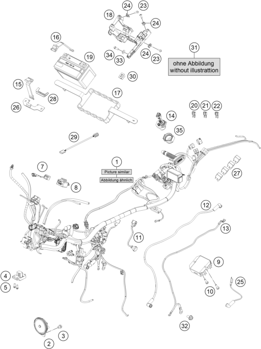 vue éclatée faisceau de câbles - ktm 125 duke, white 2 eu 2023