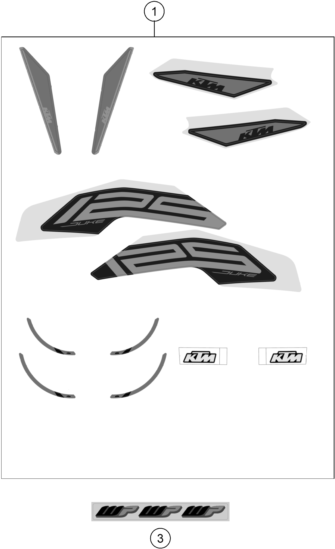 vue éclatée kit déco - ktm 125 duke, white 2 eu 2023