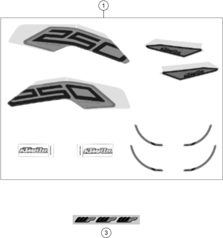 vue éclatée kit déco - ktm 250 duke, black 2 cn 2023