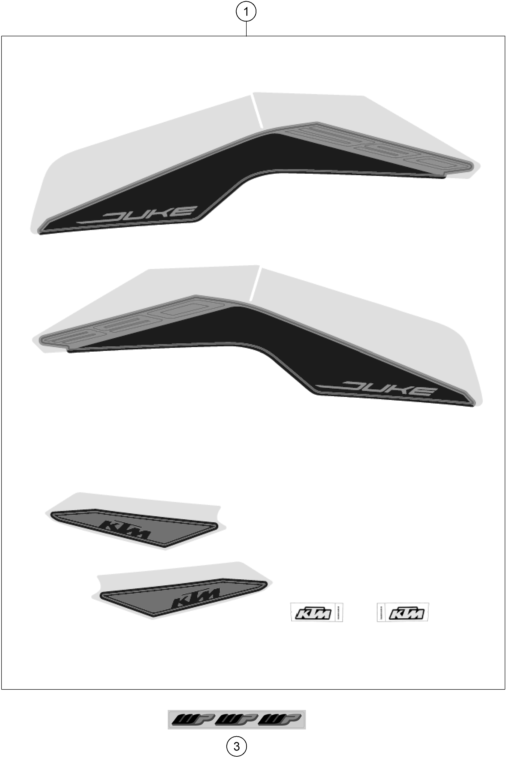 vue éclatée kit déco - ktm 390 duke, grey eu 2023