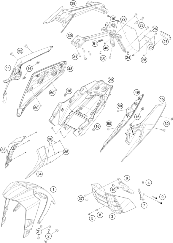 vue éclatée plaque, garde-boue - ktm 390 duke, black eu 2023