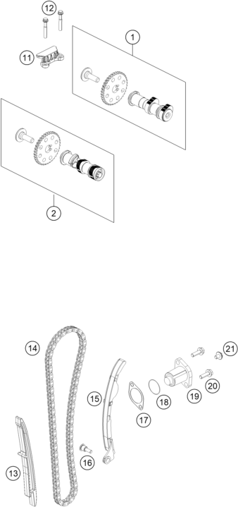 vue éclatée commande de distribution - ktm 390 adventure, black eu 2023