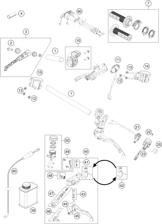 vue éclatée guidon, armatures - ktm rc4 r 2022