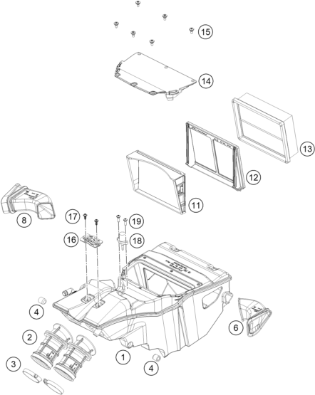 vue éclatée filtre à air - ktm 790 duke, orange cn 2023