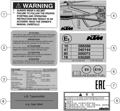 vue éclatée technic information sticker - ktm 790 duke, orange cn 2023
