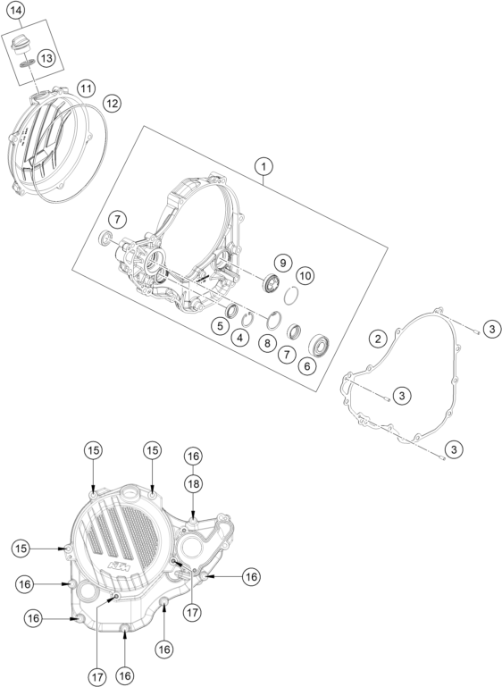 vue éclatée couvercle d’embrayage - ktm rc4 r 2023