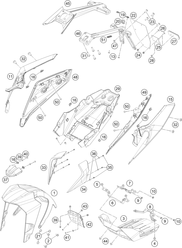 vue éclatée plaque, garde-boue - ktm 250 duke, black 2 ckd ph 2023