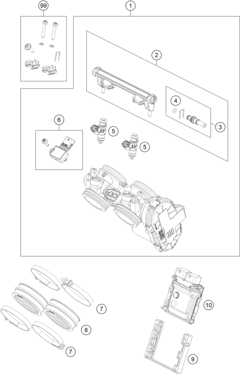 vue éclatée corps du clapet d'étranglement - ktm 790 adventure, black eu 2023