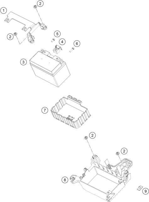 vue éclatée batterie - ktm 890 duke gp, orange eu 2023