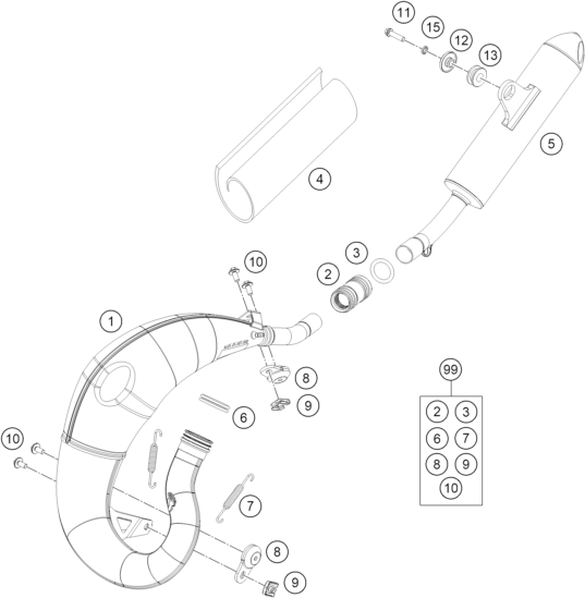 vue éclatée système d'echappement - ktm 65 sx 2024