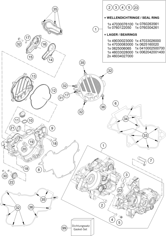 vue éclatée carter moteur - ktm 85 sx 17/14 eu 2024