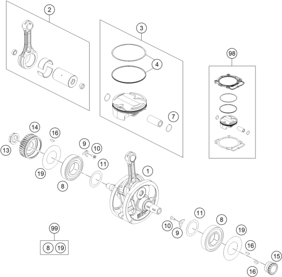 vue éclatée vilebrequin, piston - ktm 450 sx-f eu 2024