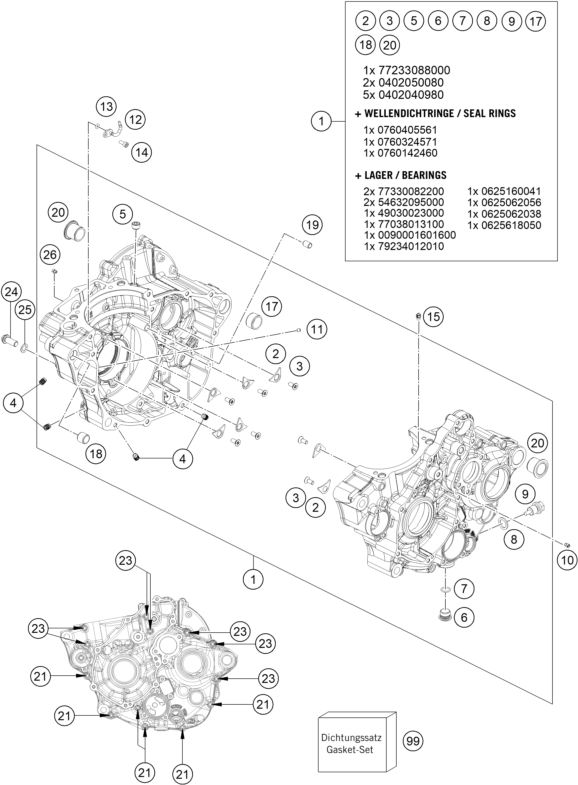 vue éclatée carter moteur - ktm 250 exc-f eu 2024