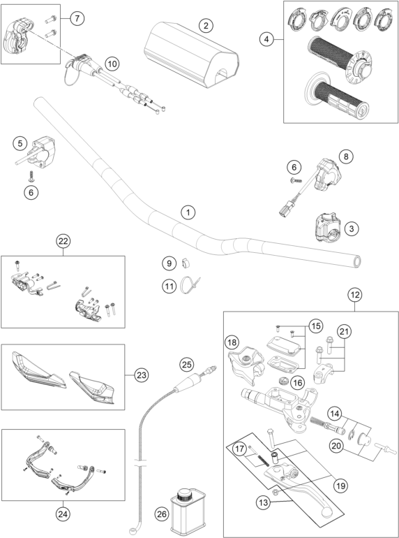vue éclatée guidon, armatures - ktm 300 exc hardenduro eu 2024