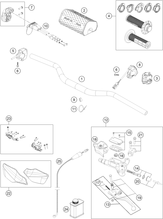 vue éclatée guidon, armatures - ktm 300 exc six days ckd cn 2024