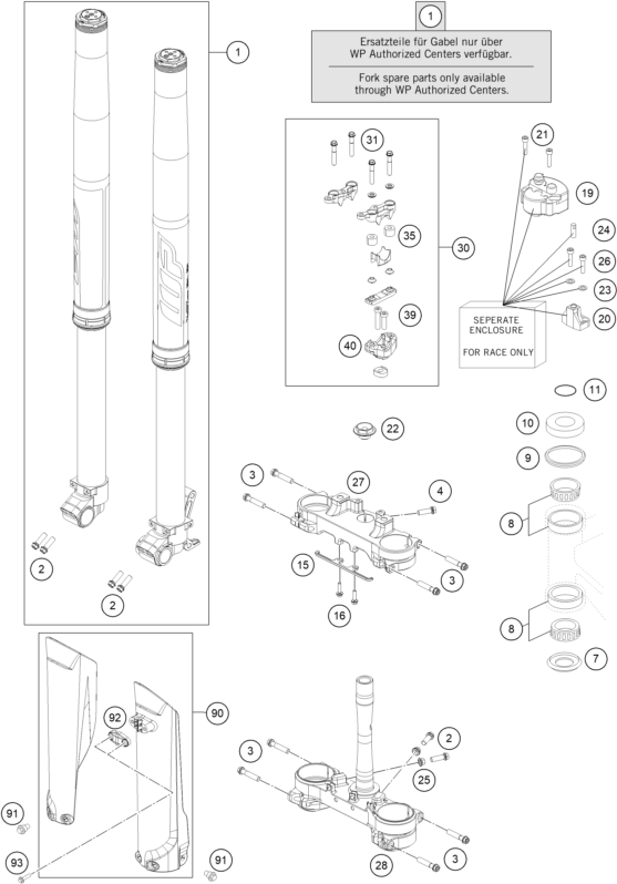 vue éclatée fourche téléscopique, té de fourche - ktm ktm 450 rally replica 2024