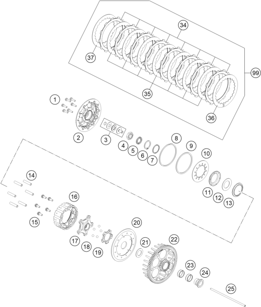 vue éclatée embrayage - ktm 450 smr eu 2024